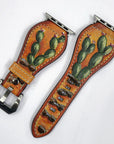 American Darling Hand Tooled I watch Strap Genuine Leather With Beautiful Cactus Hand Painted Smart Watch Strap