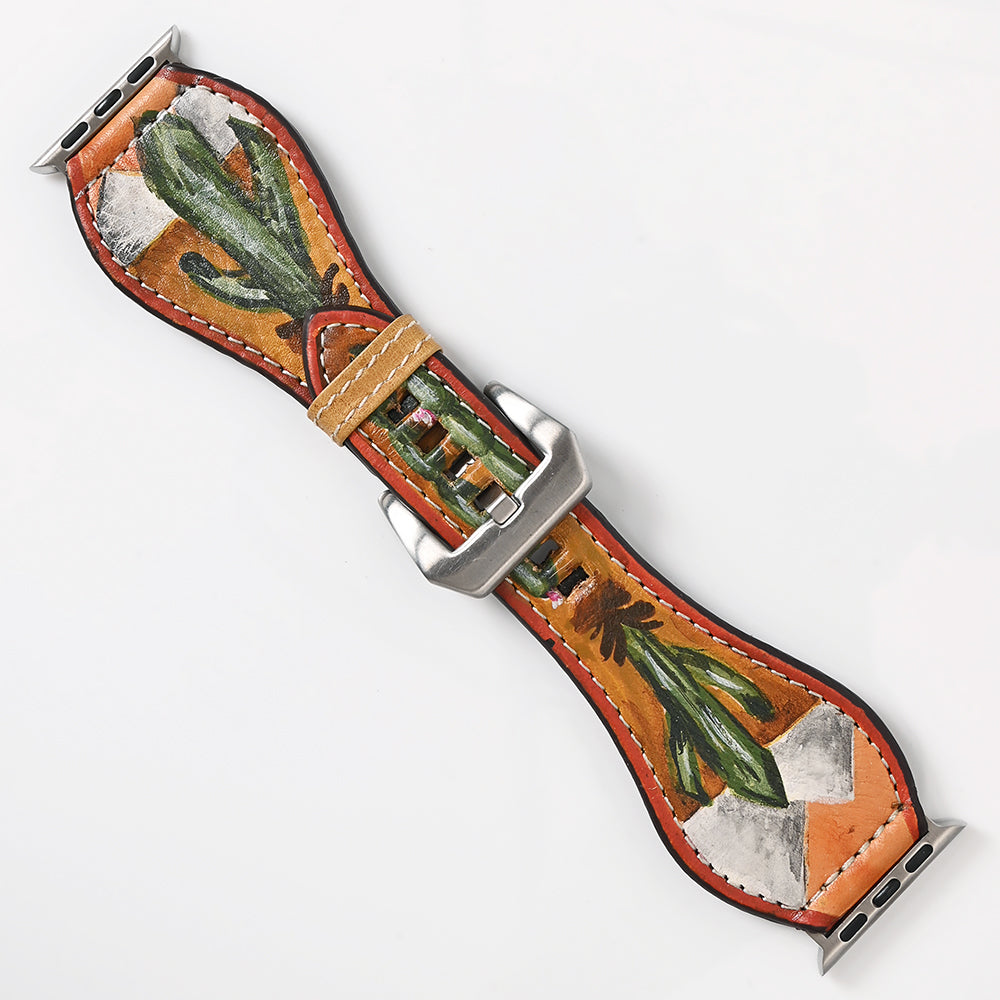 American Darling I watch Strap Genuine Leather With Beautiful Cactus Hand Painted Smart Watch Strap