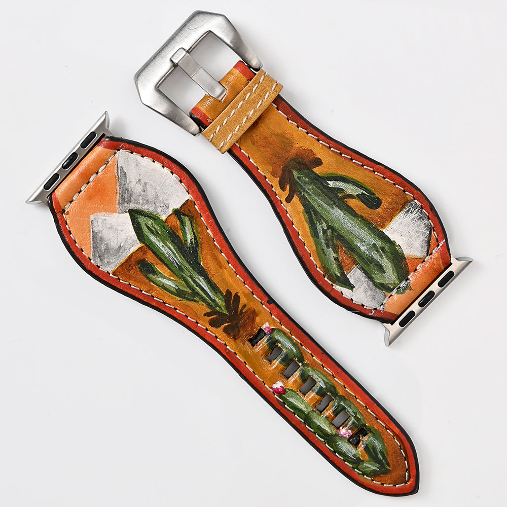 American Darling I watch Strap Genuine Leather With Beautiful Cactus Hand Painted Smart Watch Strap