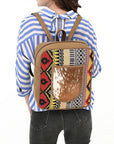 OHLAY Backpack Upcycled Canvas Hair On Genuine Leather Women Bag Western Handbag Purse