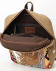 OHLAY Backpack Upcycled Canvas Hair On Genuine Leather Women Bag Western Handbag Purse