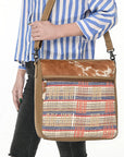 OHLAY Crossbody Hair On Upcycled Canvas  Genuine Leather Women Bag Western Handbag Purse