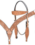 HILASON Western Horse Headstall Breast Collar Set Tack Genuine American Leather Floral Tan