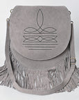 American Darling Boot Stitched Genuine Suede Leather Messenger Bag Genuine Western Fringe Crossbody Purse with YKK Zipper
