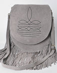 American Darling Boot Stitched Genuine Suede Leather Messenger Bag Genuine Western Fringe Crossbody Purse with YKK Zipper