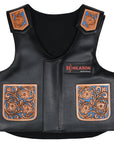 Hilason Bull Riding Kids Junior Youth Pro Rodeo Genuine Leather Vest With Floral Hand Carved