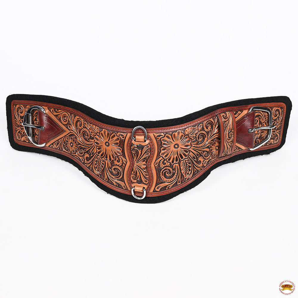 24 In HILASON Western Horse Saddle Cinch Girth Genuine Leather Brown Floral Hand Tooled &amp; Carved Stainless Steel Hardware