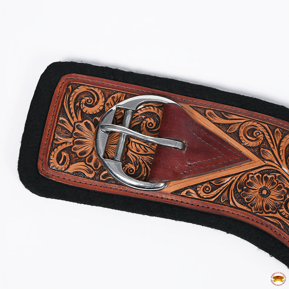 24 In HILASON Western Horse Saddle Cinch Girth Genuine Leather Brown Floral Hand Tooled &amp; Carved Stainless Steel Hardware
