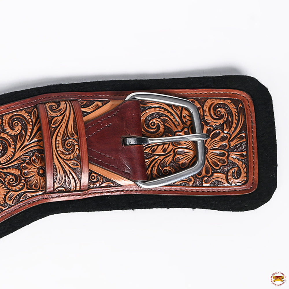 24 In HILASON Western Horse Saddle Cinch Girth Genuine Leather Brown Floral Hand Tooled &amp; Carved Stainless Steel Hardware