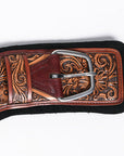 24 In HILASON Western Horse Saddle Cinch Girth Genuine Leather Brown Floral Hand Tooled & Carved Stainless Steel Hardware