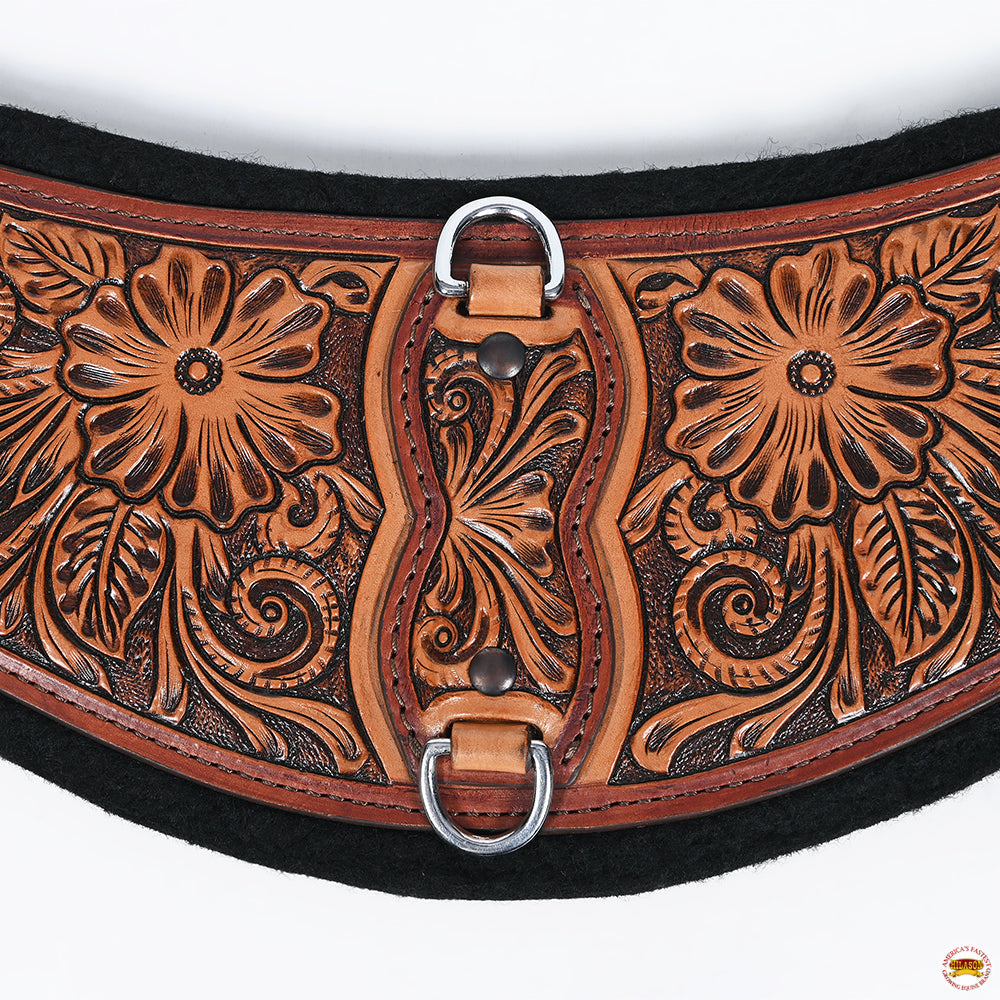 24 In HILASON Western Horse Saddle Cinch Girth Genuine Leather Brown Floral Hand Tooled &amp; Carved Stainless Steel Hardware