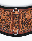 24 In HILASON Western Horse Saddle Cinch Girth Genuine Leather Brown Floral Hand Tooled & Carved Stainless Steel Hardware