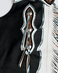 Hilason Bull Riding Pro Rodeo Chaps Black Genuine Leather Bronc Show Adult Safety Protective Horse Riding Chaps