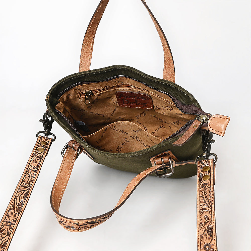 American Darling Crossbody Hand Tooled Oil Rustic Cotton Fabric Genuine Leather Women Bag Western Handbag Purse