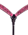 Hilason Horse Floral Hand Carved American Leather Breast Collar Headstall Pink