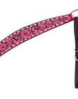 Hilason Horse Floral Hand Carved American Leather Breast Collar Headstall Pink