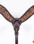 Hilason Horse Floral Hand Carved American Leather Breast Collar Headstall Dark Brown