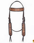 Hilason Horse Floral Hand Carved American Leather Breast Collar Headstall Dark Brown