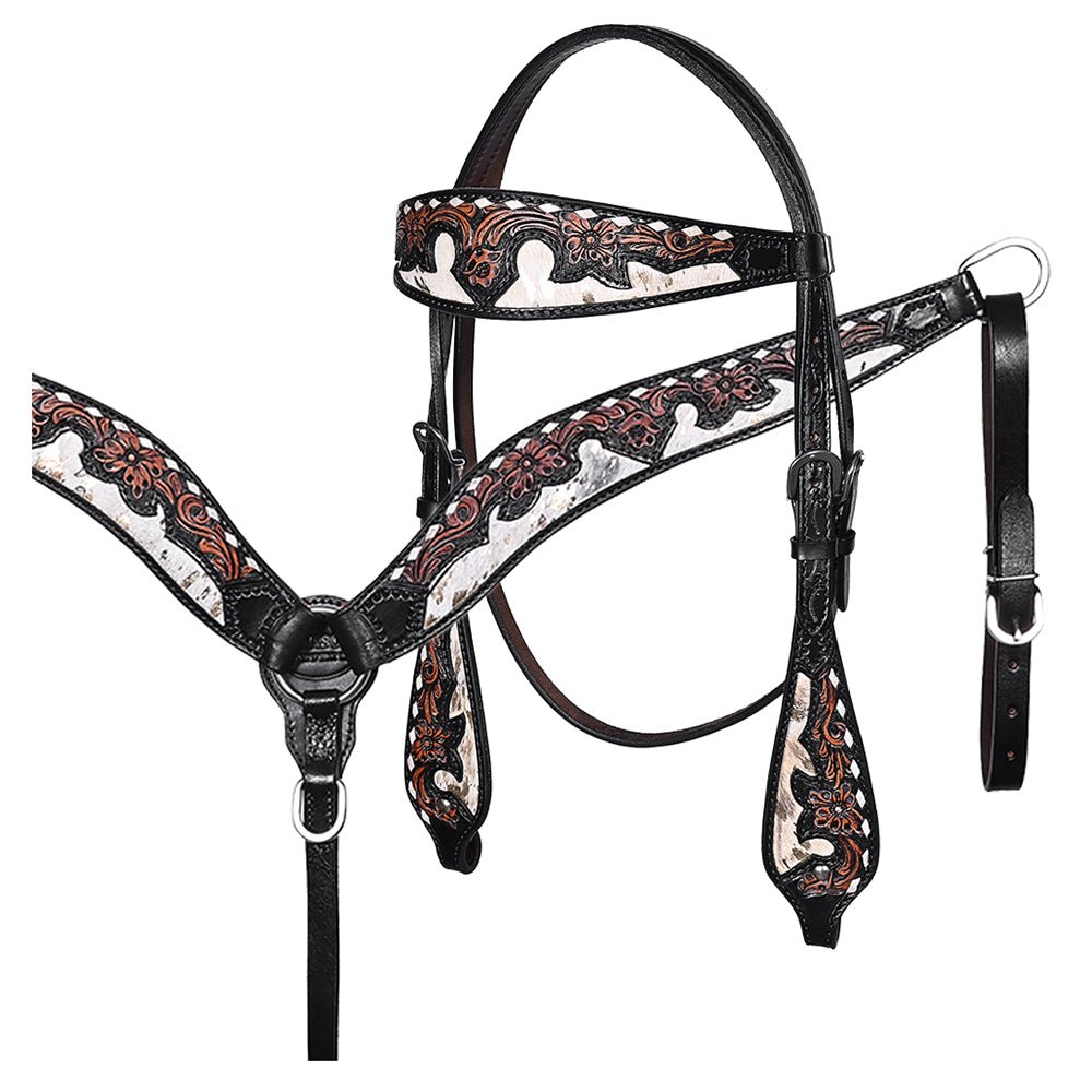 Hand-Carved Leather Western Headstall And Breast Collar Set For Training And Showing