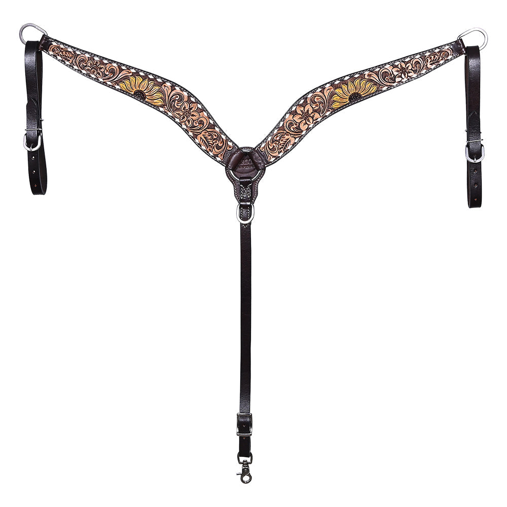 Hilason Horse Floral Hand Painted American Leather Breast Collar Headstall Dark Brown