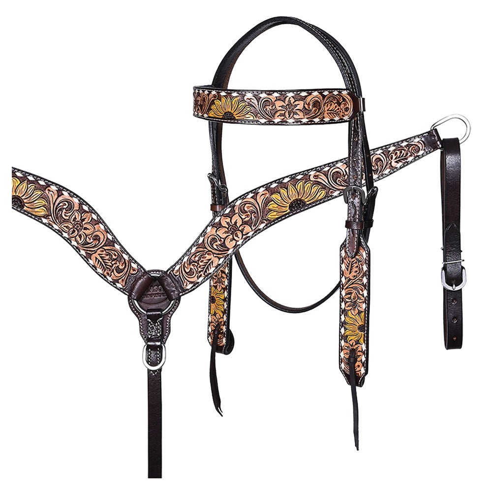 Hand-Carved Leather Western Headstall And Breast Collar Set For Training And Showing
