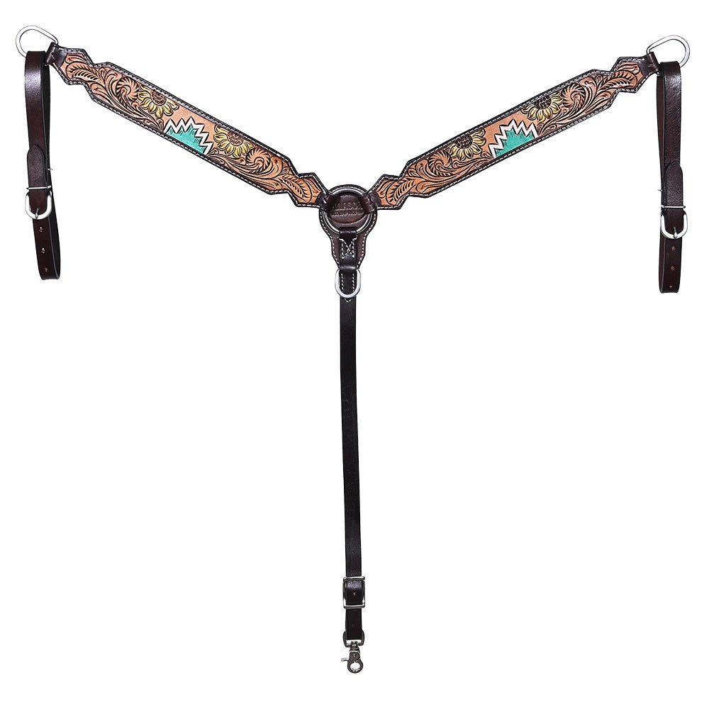 Hand-Carved Leather Western Headstall And Breast Collar Set For Training And Showing
