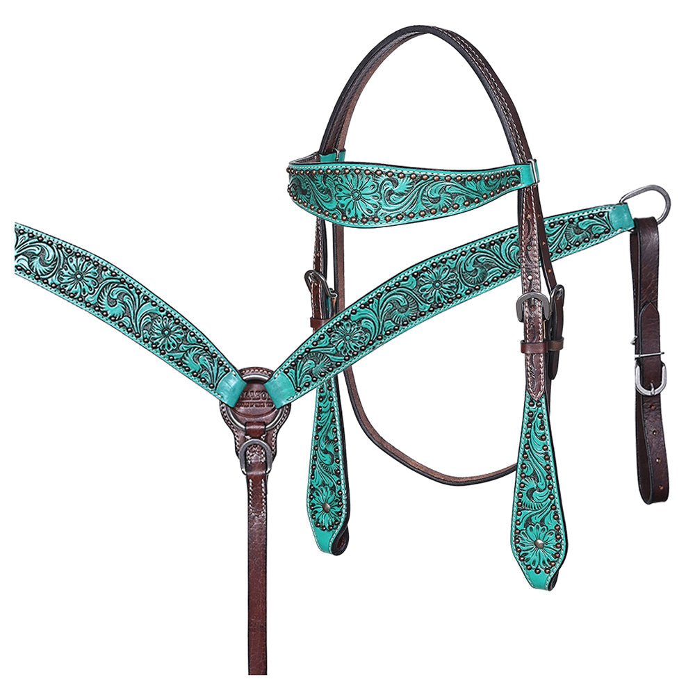Hand-Carved Leather Western Headstall And Breast Collar Set For Training And Showing