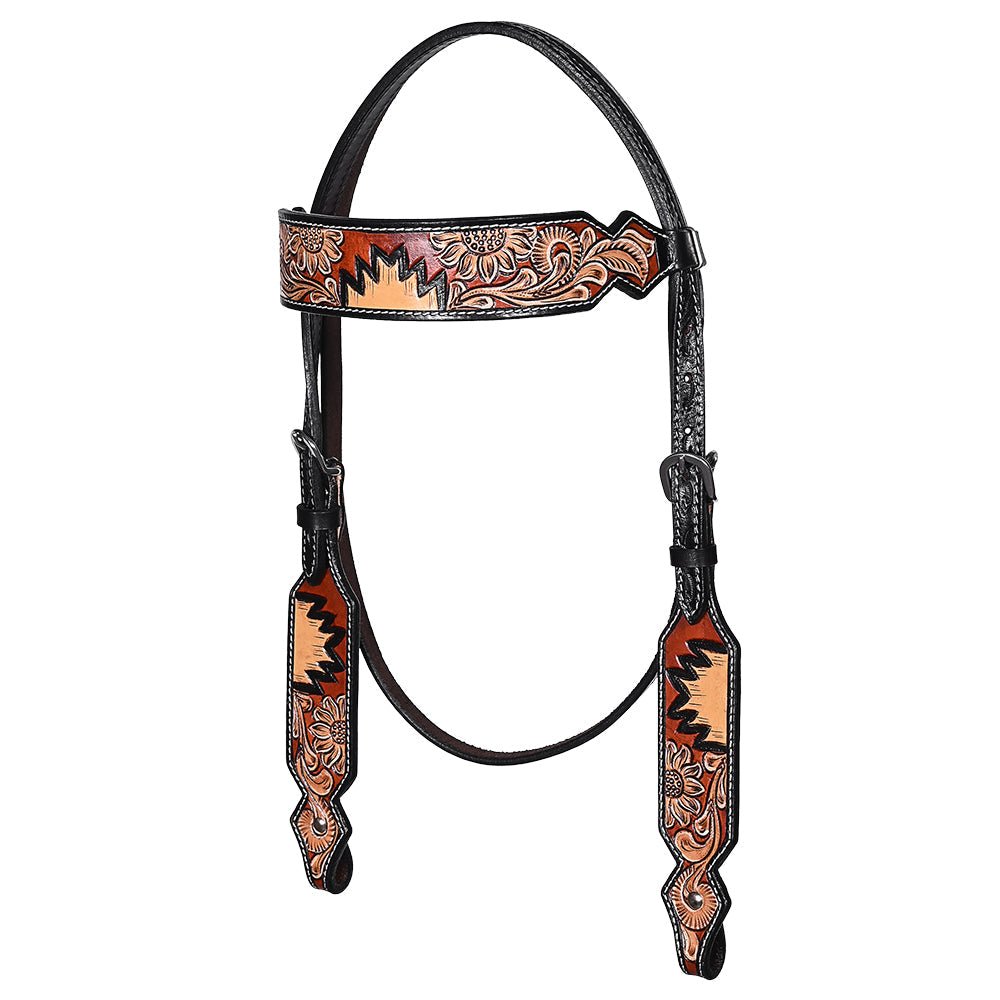 Hand-Carved Leather Western Headstall And Breast Collar Set For Training And Showing