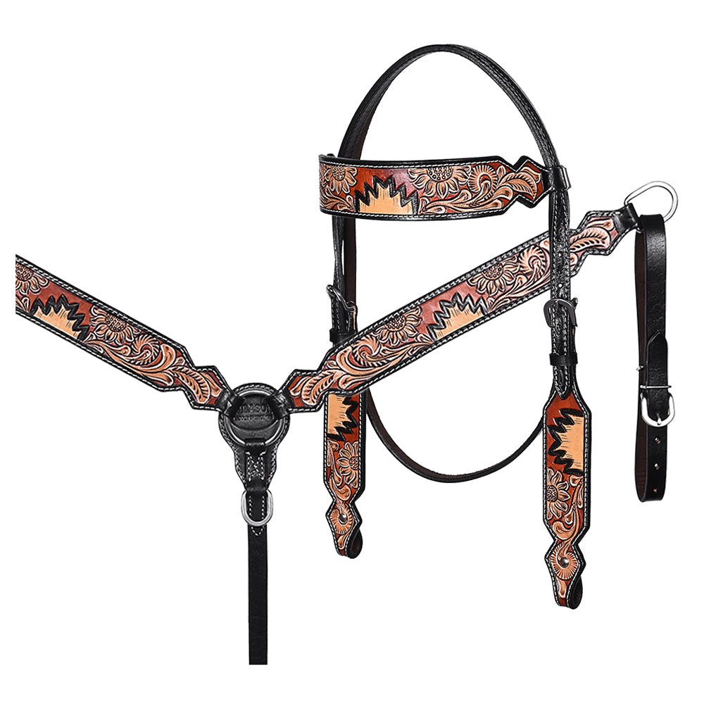 Hand-Carved Leather Western Headstall And Breast Collar Set For Training And Showing