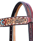 Western Horse Headstall And Floral Beaded Leather Breast Collar