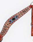 Western Horse Headstall And Floral Beaded Leather Breast Collar