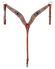 Western Horse Headstall And Floral Beaded Leather Breast Collar