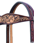 Hilason Horse Floral Hand Carved American Leather Breast Collar Headstall Brown