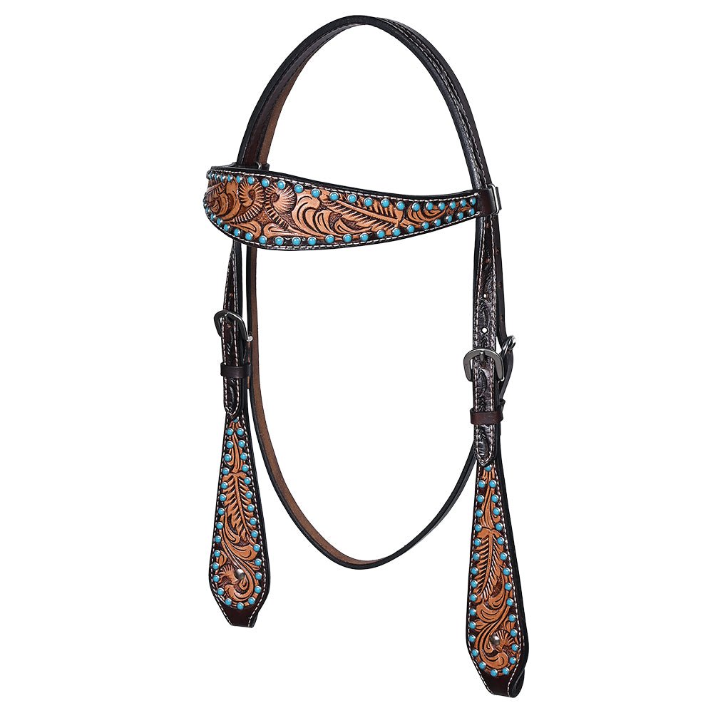 Hand-Carved Leather Western Headstall And Breast Collar Set For Training And Showing