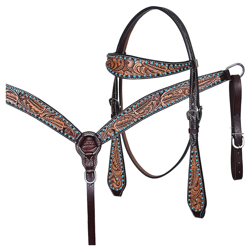 Hand-Carved Leather Western Headstall And Breast Collar Set For Training And Showing