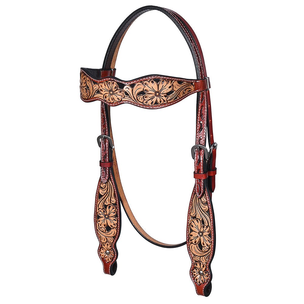 Hand-Carved Leather Western Headstall And Breast Collar Set For Training And Showing