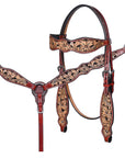 HILASON Western Horse Floral Hand Carved Tack Set Genuine Leather Brown