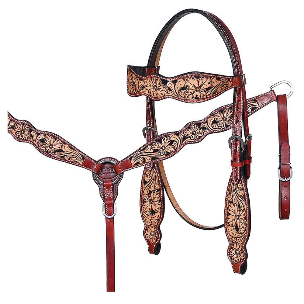 Hand-Carved Leather Western Headstall And Breast Collar Set For Training And Showing