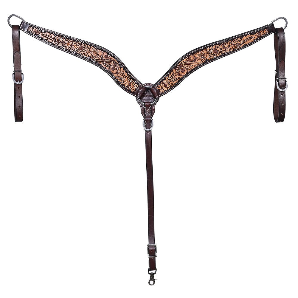Hand-Carved Leather Western Headstall And Breast Collar Set For Training And Showing