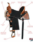 Hilason Western Horse Barrel Flex Tree Trail American Leather Saddle Black Gorgeous Floral Hand Tooled & Carved