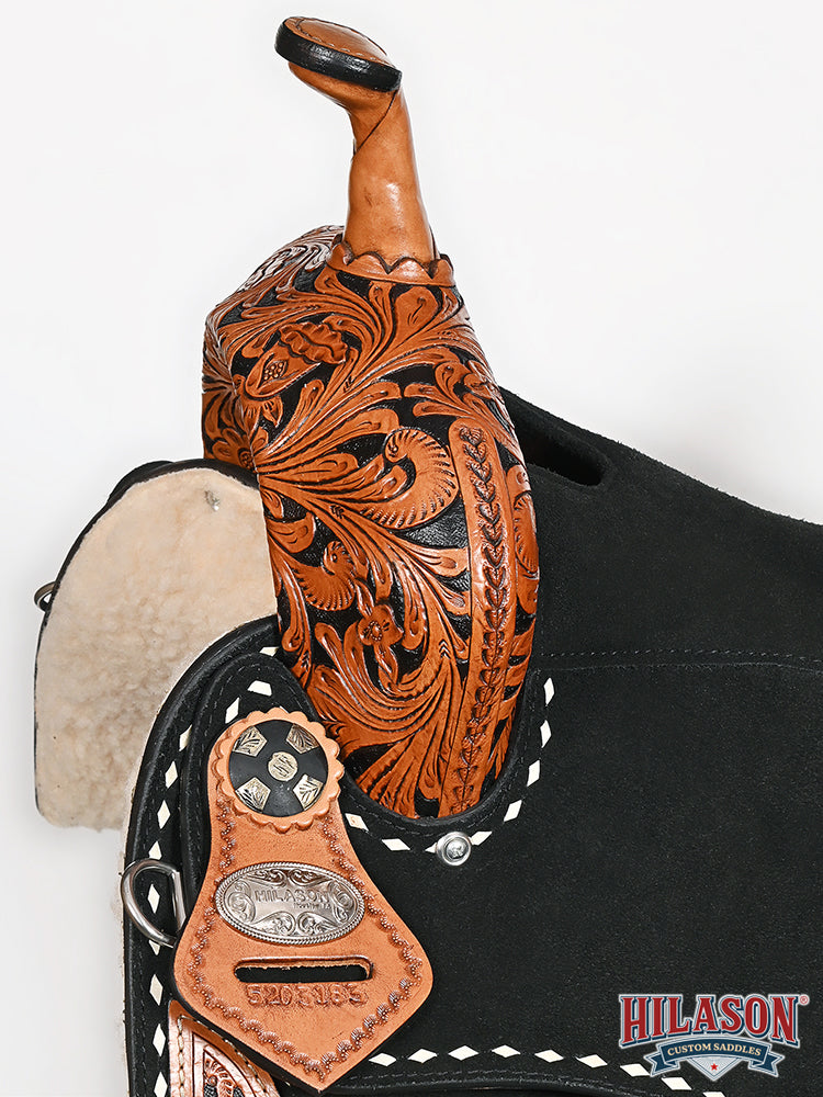 Hilason Western Horse Barrel Flex Tree Trail American Leather Saddle Black Gorgeous Floral Hand Tooled &amp; Carved