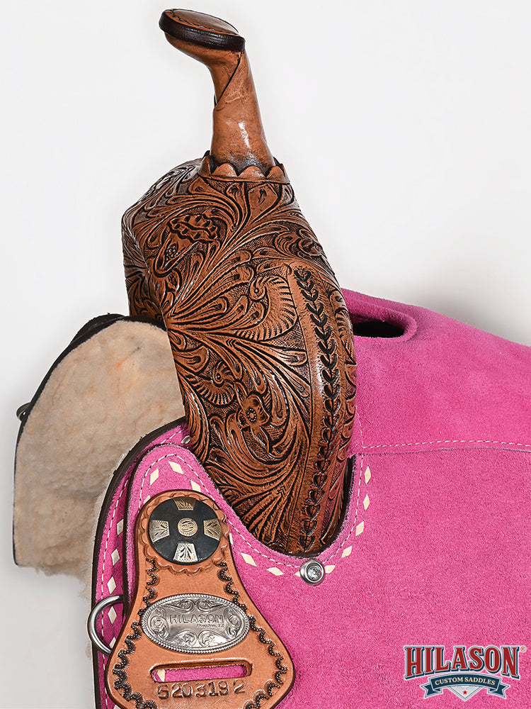 Hilason Western Horse Barrel Flex Tree Trail American Leather Saddle Pink Gorgeous Floral Hand Tooled &amp; Carved