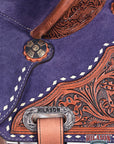 Hilason Western Horse Barrel Flex Tree Trail American Leather Saddle Blue Gorgeous Floral Hand Tooled & Carved
