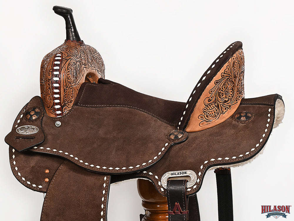 Hilason Western Horse Barrel Flex Tree Trail American Leather Saddle Dark Brown Gorgeous Floral Hand Tooled &amp; Carved