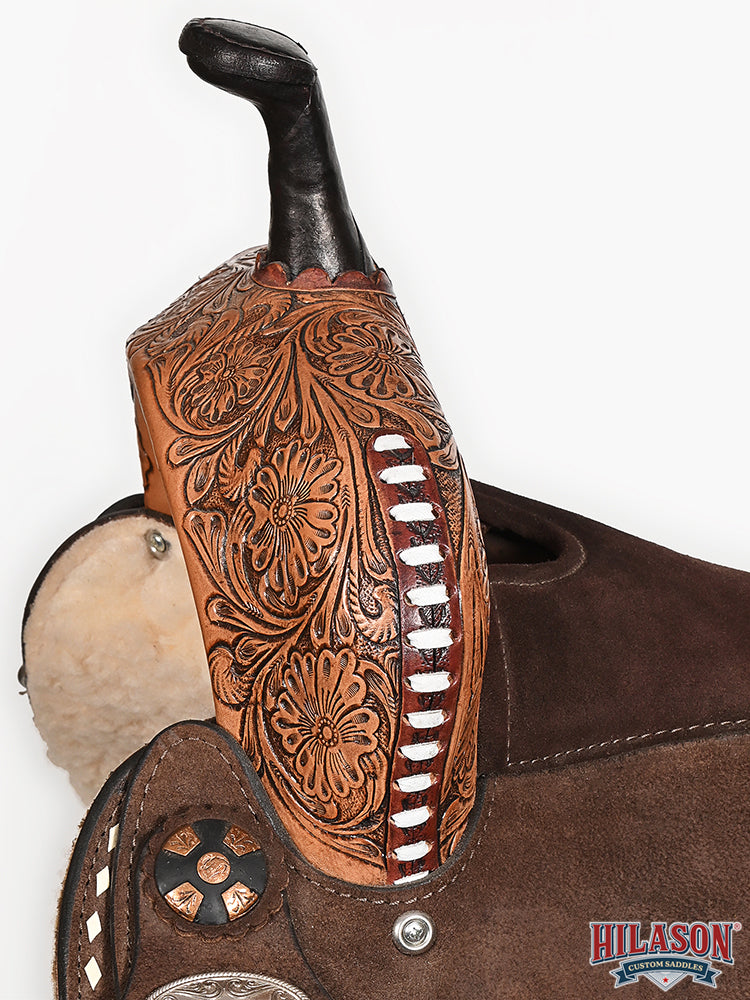 Hilason Western Horse Barrel Flex Tree Trail American Leather Saddle Dark Brown Gorgeous Floral Hand Tooled &amp; Carved