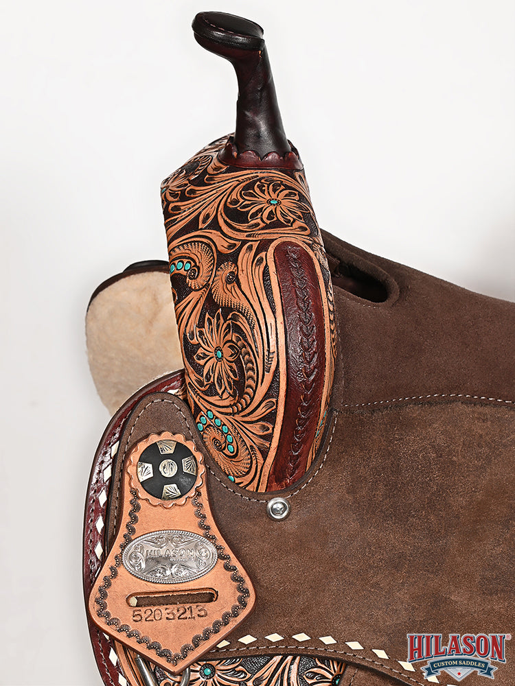 Hilason Western Horse Barrel Flex Tree Trail American Leather Saddle Brown Gorgeous Floral Hand Tooled &amp; Carved