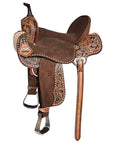Hilason Western Horse Barrel Flex Tree Trail American Leather Saddle Brown Gorgeous Floral Hand Tooled & Carved