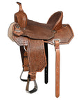 Hilason Western Horse Barrel Flex Tree Trail American Leather Saddle Tan Gorgeous Basket Weave Poker Card Hand Tooled