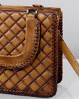 Handcrafted Leather Crossbody Bag With Diamond Quilting Details In Burnished Tan