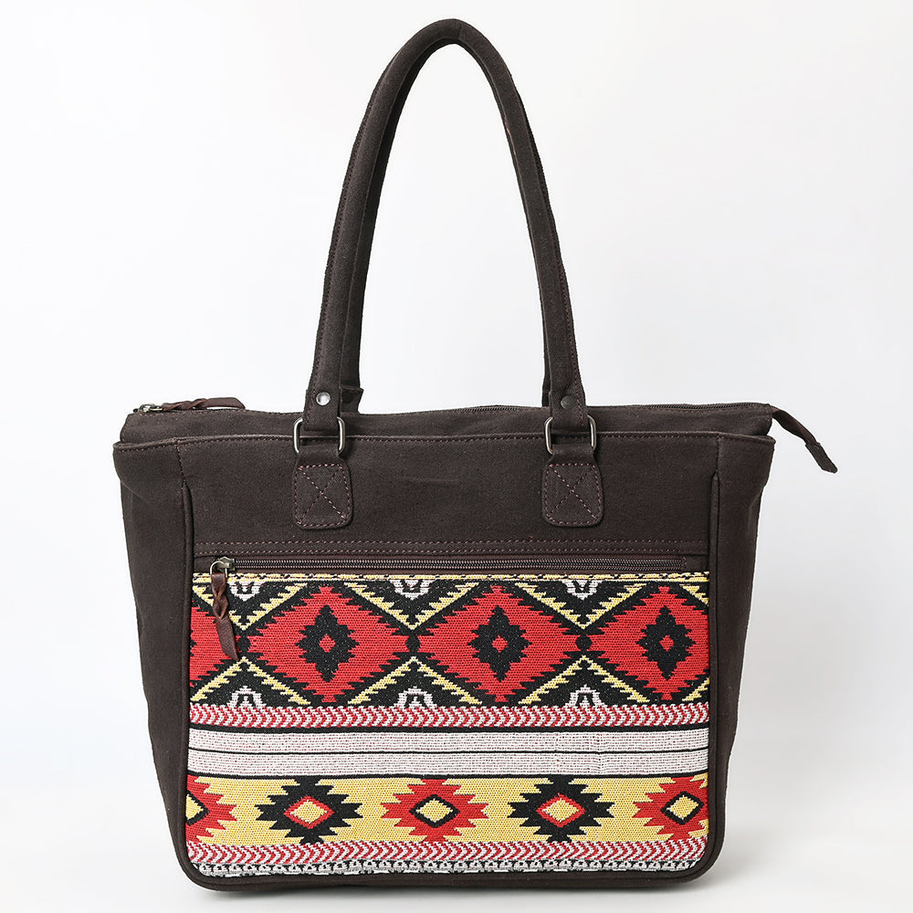 OHLAY Tote Upcycled Canvas  Genuine Leather Women Bag Western Handbag Purse